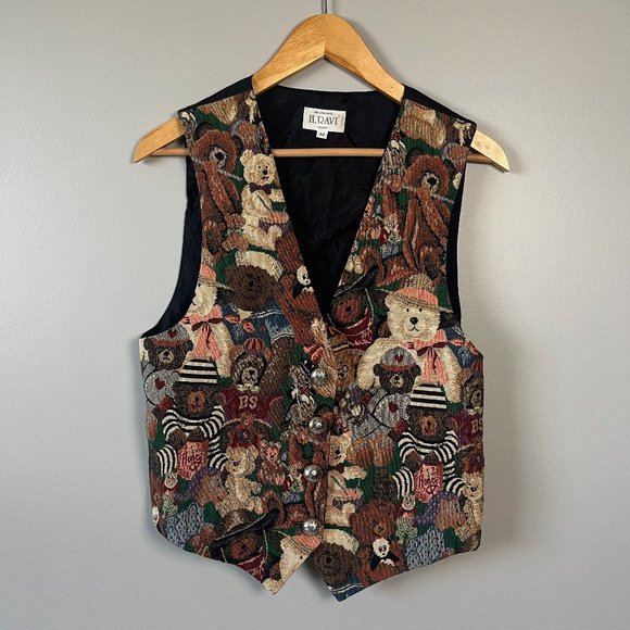Vintage teddy bear vest jaquard waistcoat - Picture 2 of 14